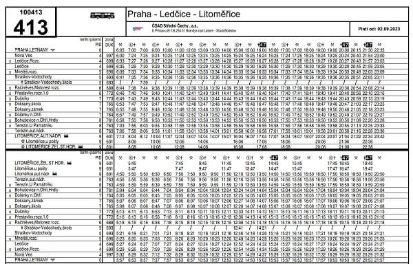 Time table for Terezin Bus