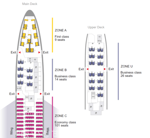出典:タイ航空公式ページよりB747-400機の座席マップ