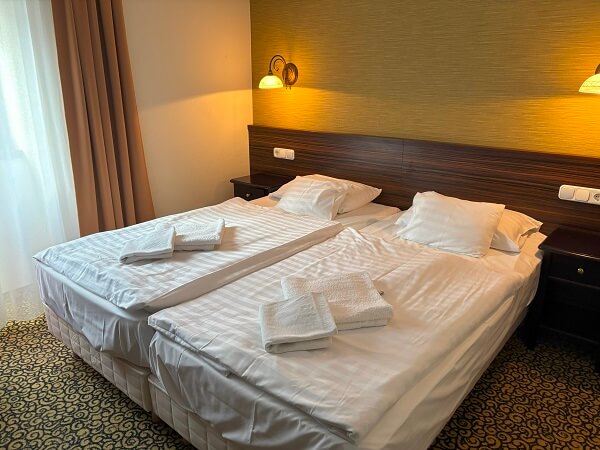 Park Hotel Hévízデラックスルームのツインベッド