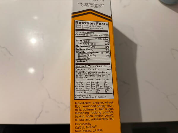 カフェ・デュ・モンドのベニエの素原材料