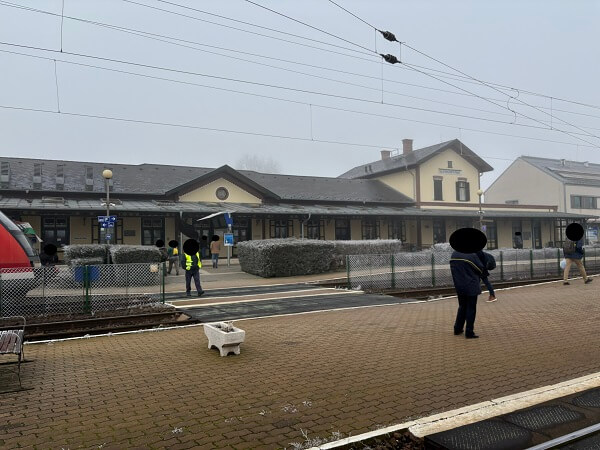 1月の雪舞うBalatonszentgyörgy駅