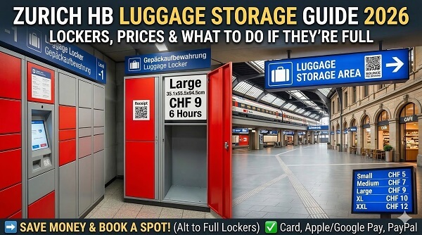 Zurich HB Luggage Storage Guide 2026: Lockers, Prices & What to Do if They’re Full