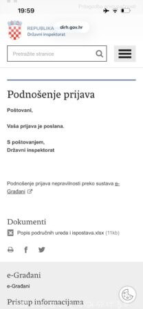 Screenshot of the official complaint email sent to the Croatian Sanitary Inspection regarding Restoran Lajk's health violations.