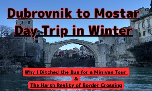 Eye-catching featured image for a winter day trip from Dubrovnik to Mostar, showing the scenic Stari Most bridge with English text overlay.