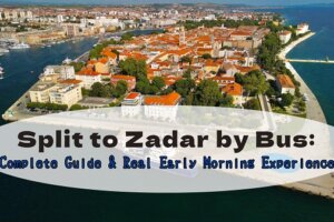 Aerial view of Zadar Old Town Croatia with text overlay for Split to Zadar bus guide