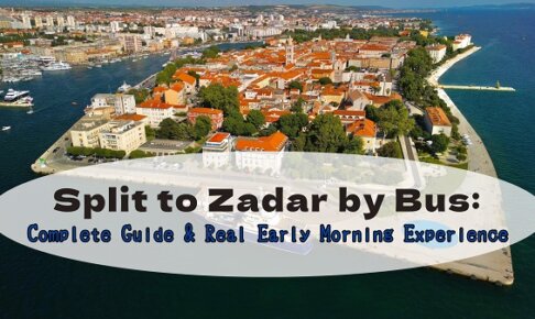 Aerial view of Zadar Old Town Croatia with text overlay for Split to Zadar bus guide